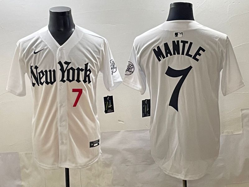 Men 2025 New York Yankees 7 Mantle White Five generations Joint Name Nike MLB Jersey style 2